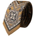 - Yellow 100% Silk Wheel Print Adjustable Men Tie