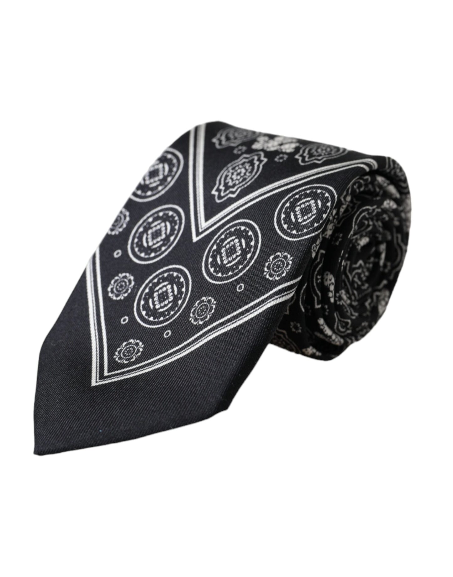 - Black Patterned 100%Silk Adjustable Tie