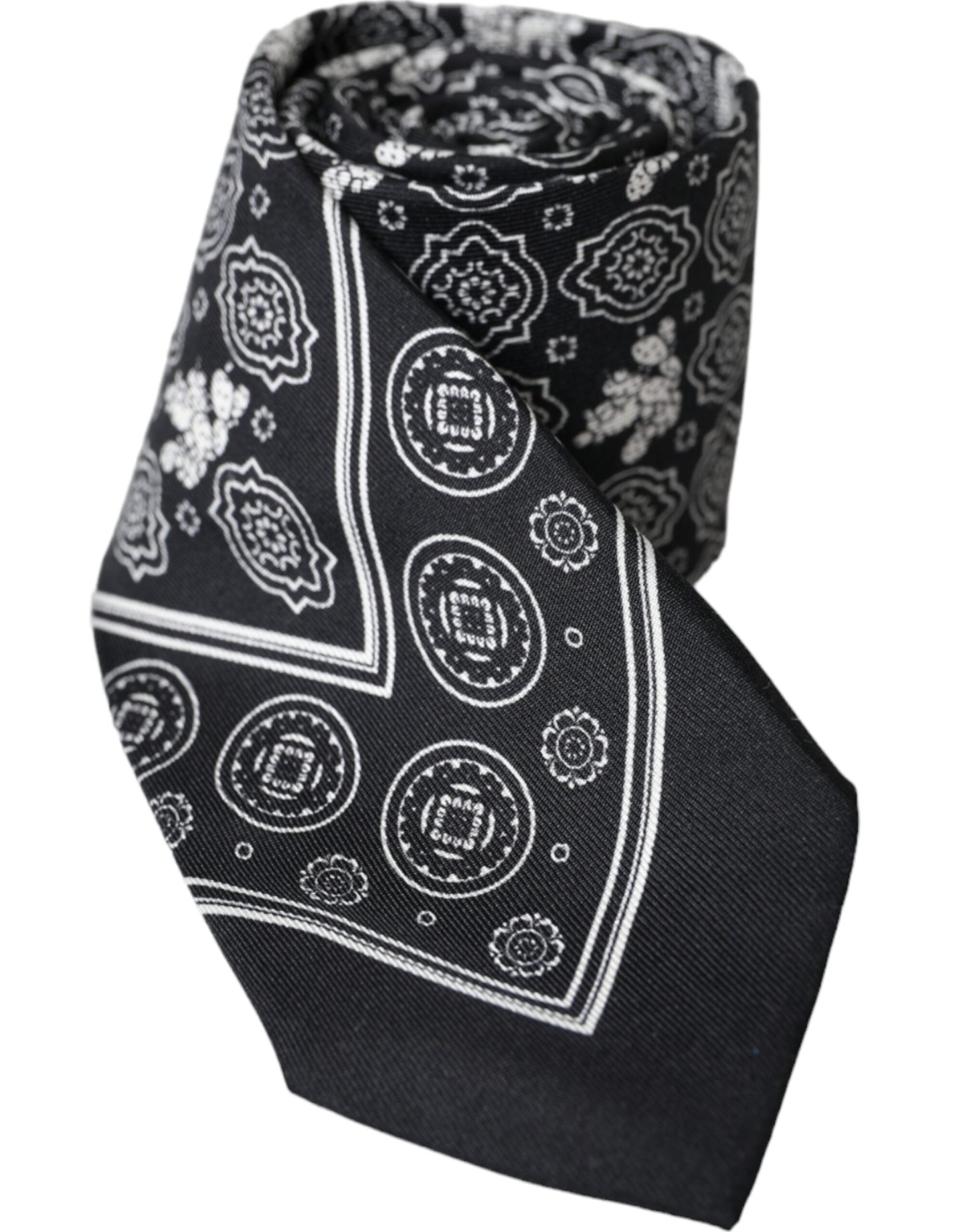 - Black Patterned 100%Silk Adjustable Tie