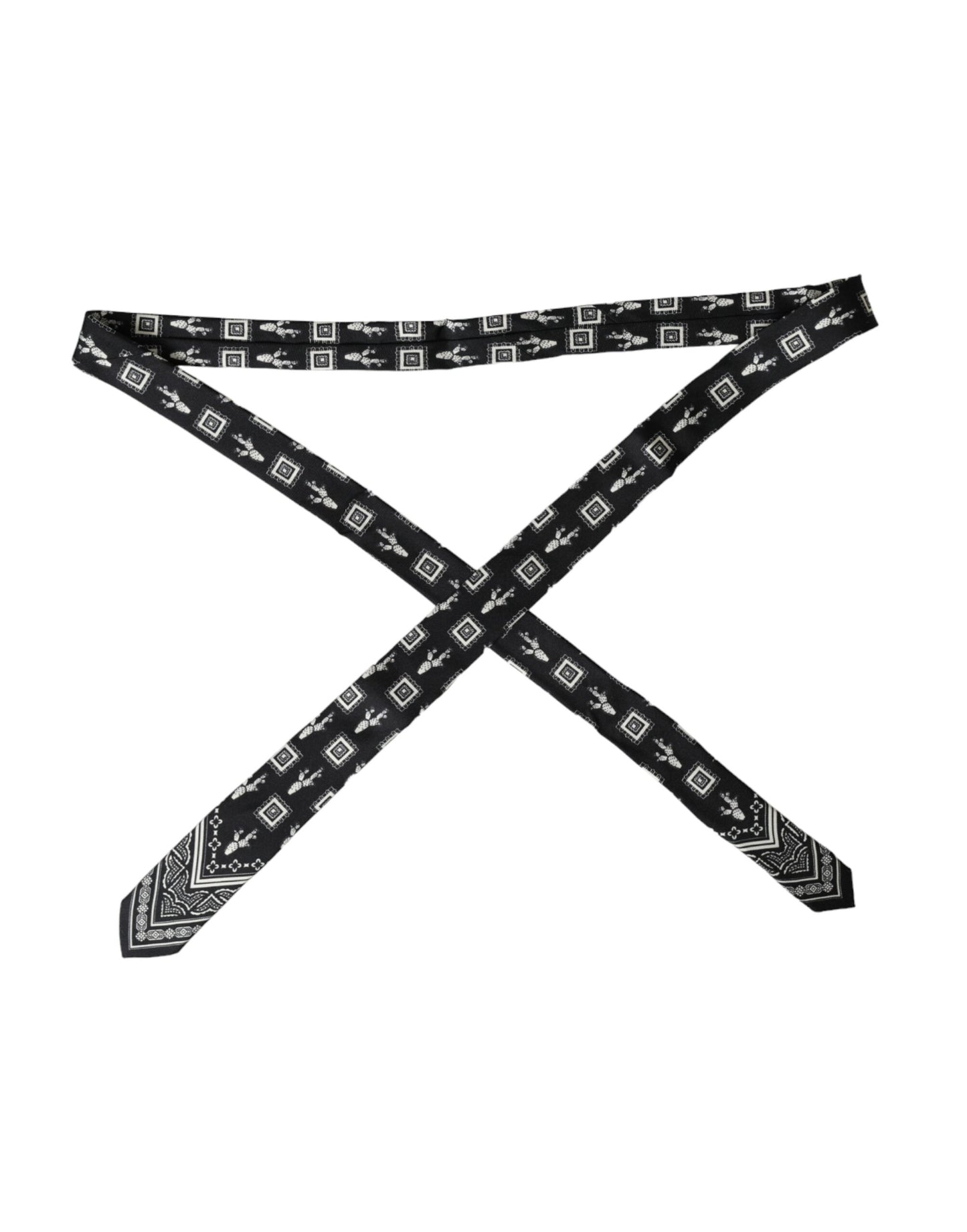 - Black Patterned 100%Silk Adjustable Tie