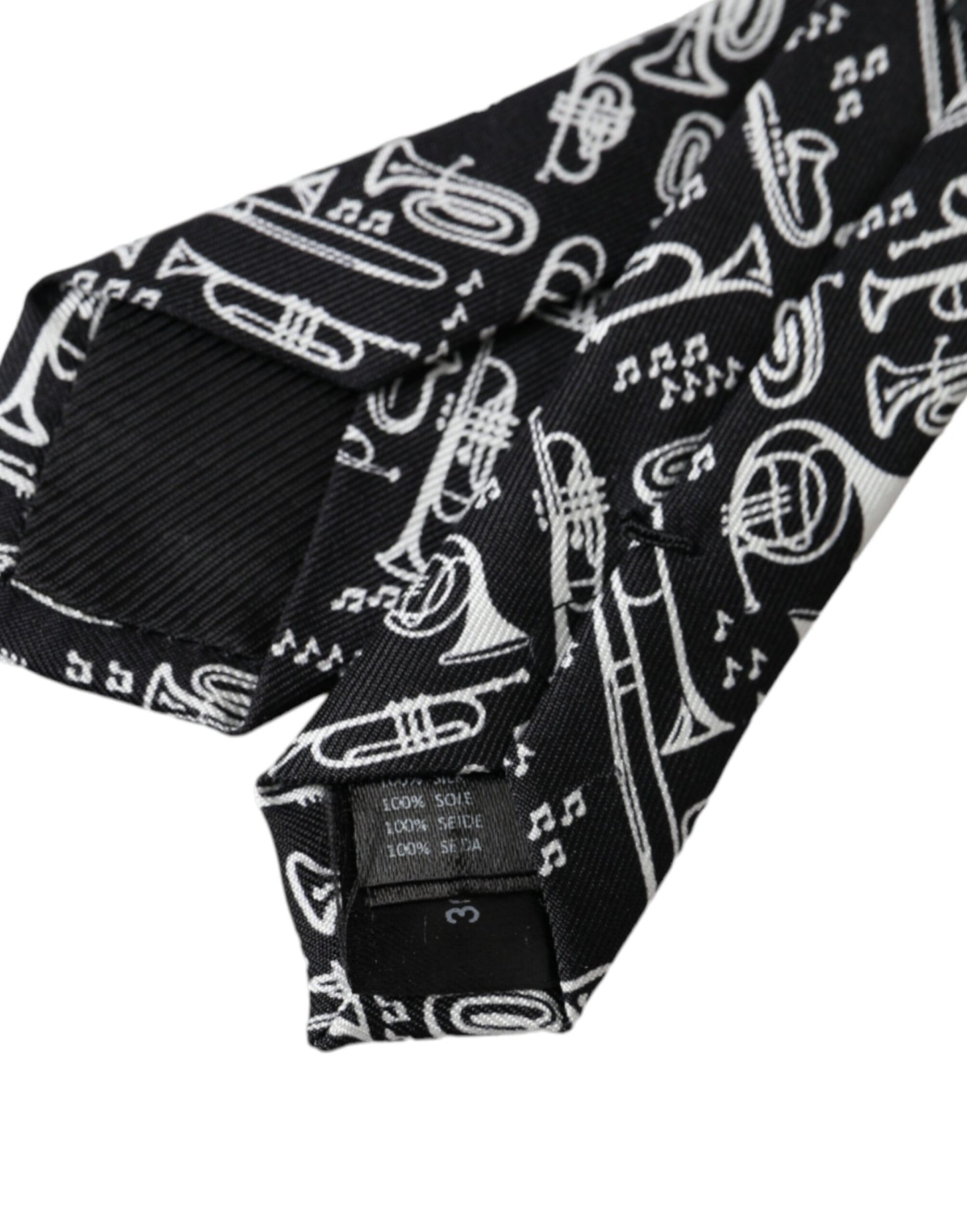 - Black Trumpet Print Silk Adjustable Tie
