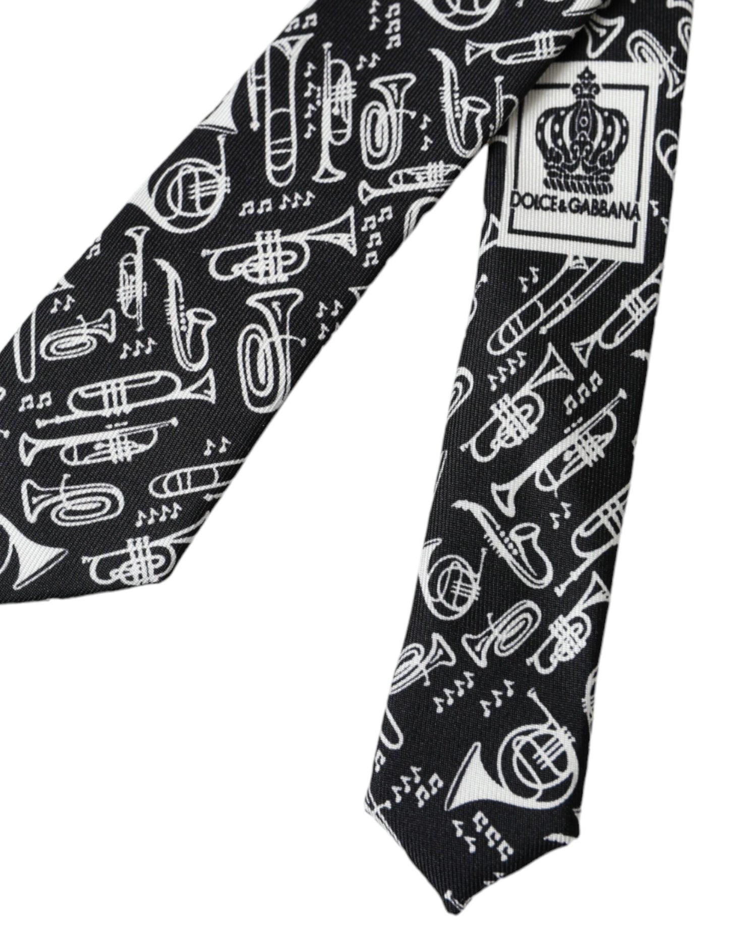 - Black Trumpet Print Silk Adjustable Tie