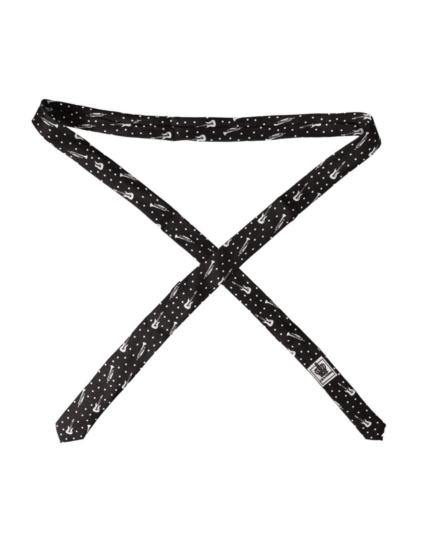 - Black Guitar Print Silk Adjustable Tie