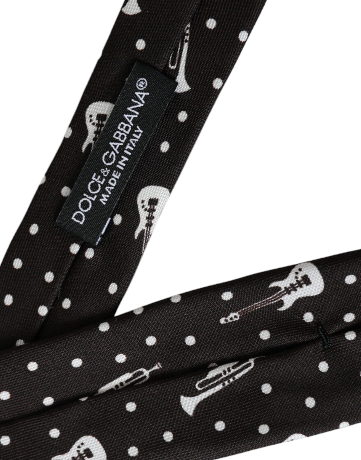 - Black Guitar Print Silk Adjustable Tie