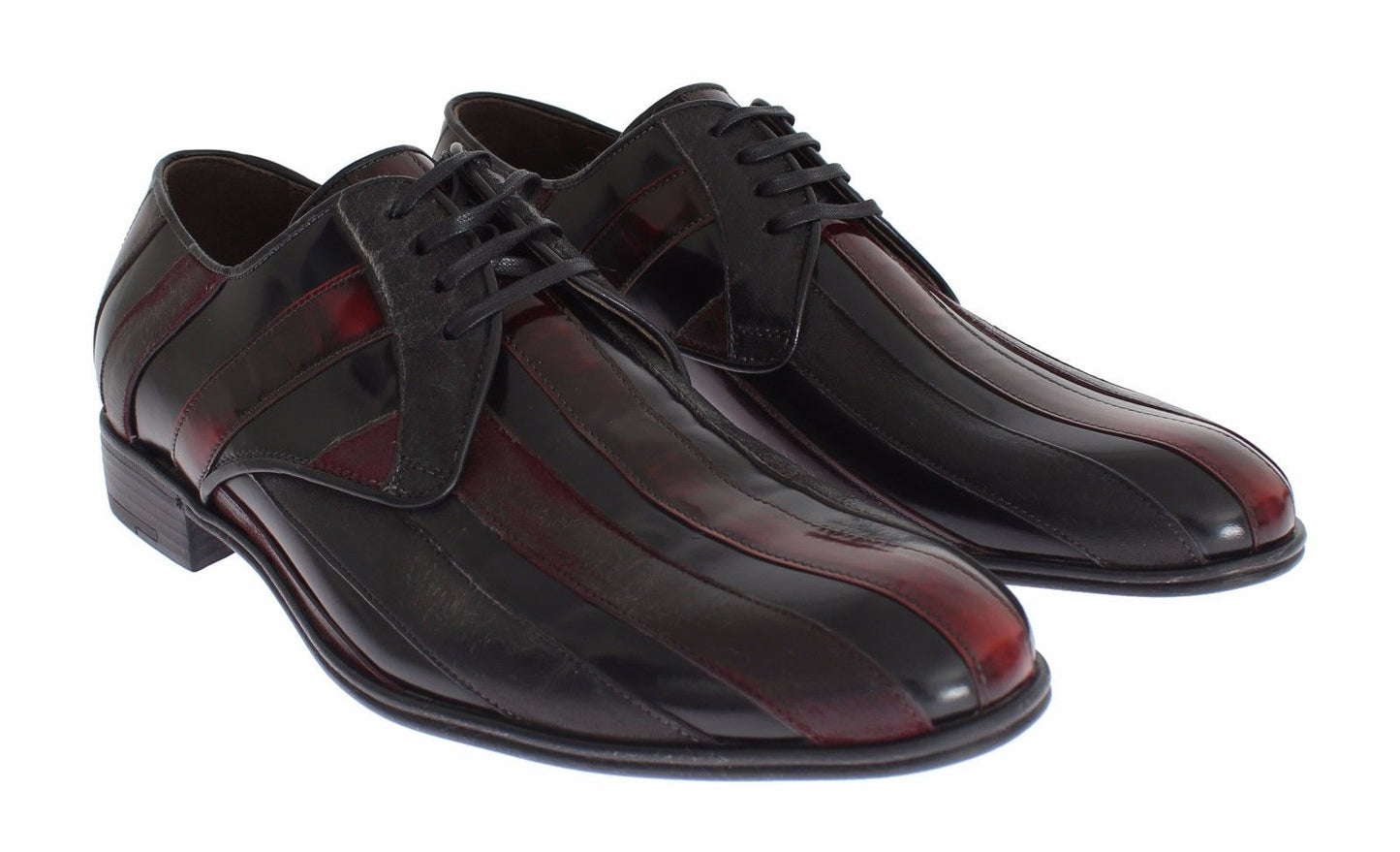 - Elegant Black Bordeaux Striped Leather Dress Shoes