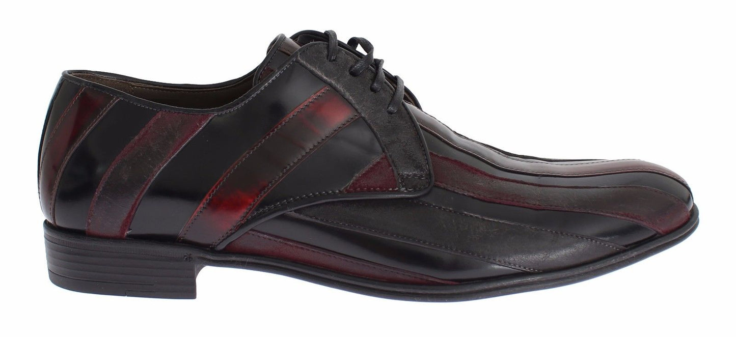 - Elegant Black Bordeaux Striped Leather Dress Shoes