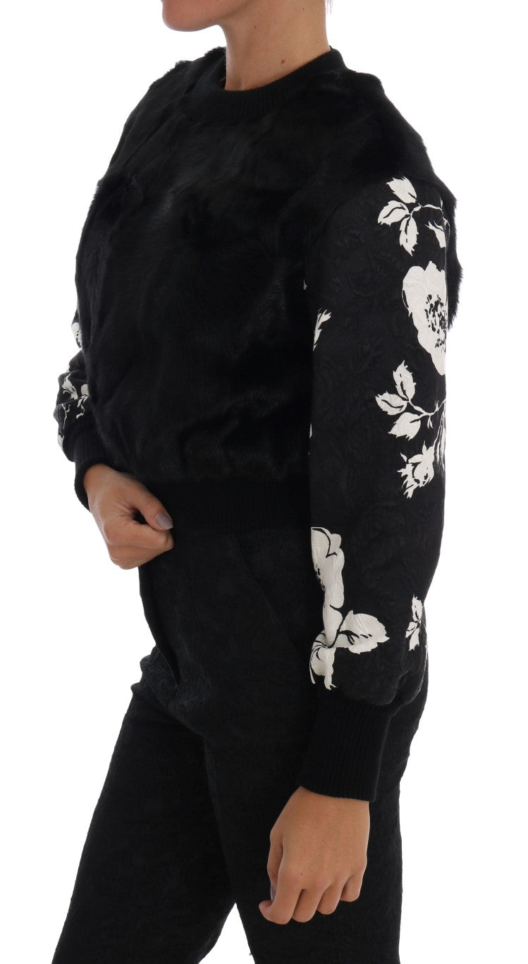 - Floral Brocade Black Fur Sweater
