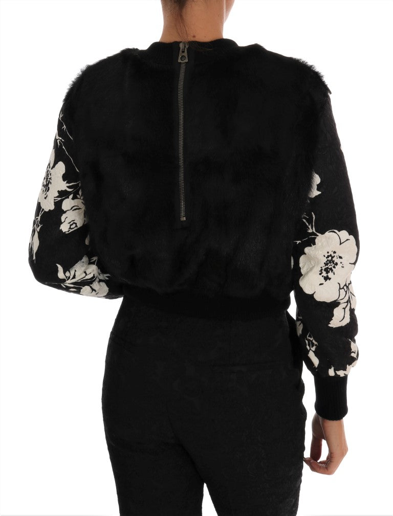 - Floral Brocade Black Fur Sweater
