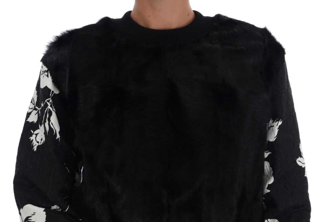 - Floral Brocade Black Fur Sweater