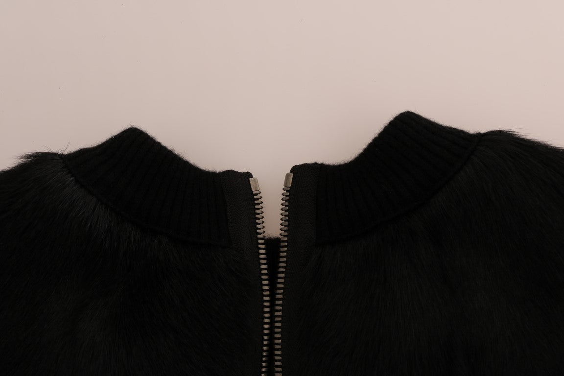 - Floral Brocade Black Fur Sweater