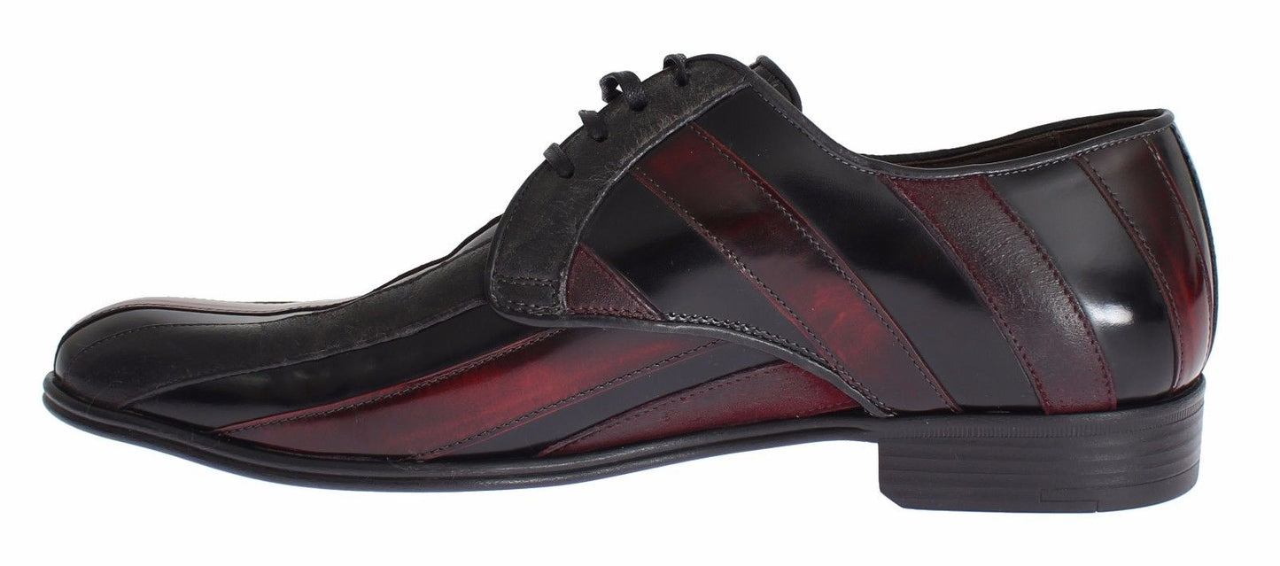 - Elegant Black Bordeaux Striped Leather Dress Shoes
