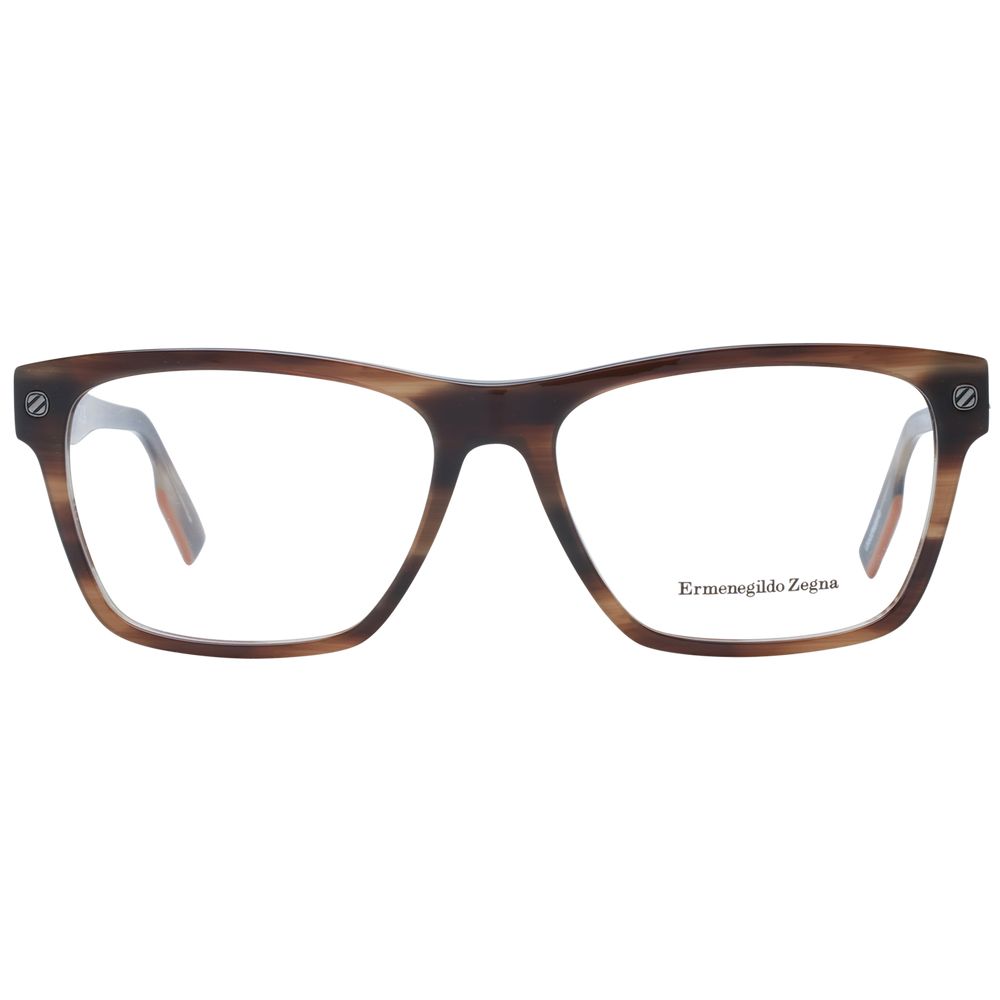 Ermenegildo Zegna Brown Men’s Optical Frames – Rectangle Full-Rim