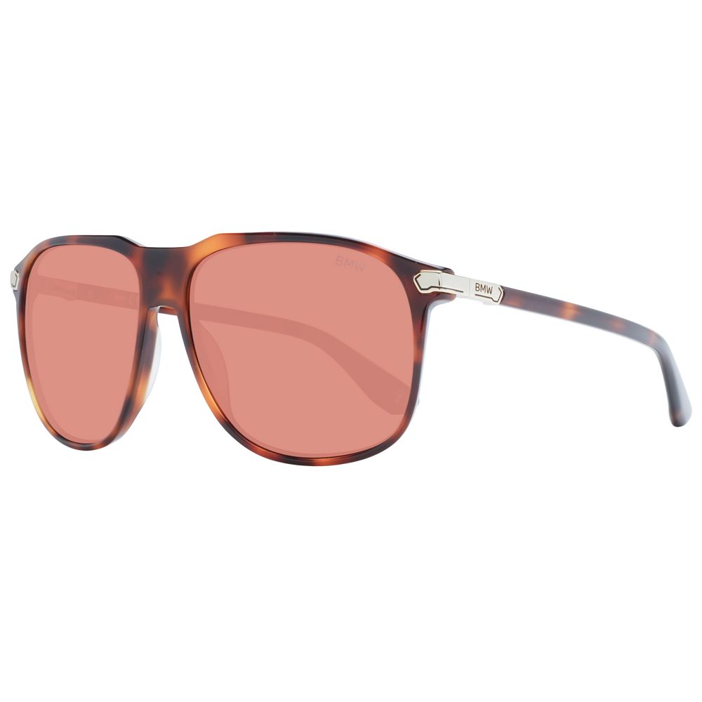 BMW Men's Sunglasses – Brown Full-Rim Aviator with Orange Mirrored Lenses, 58mm