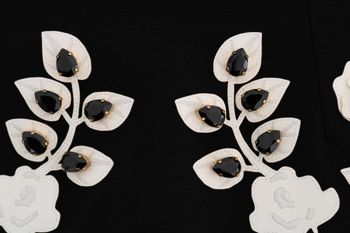 - Black White Floral Baroque Crystal Pencil Skirt