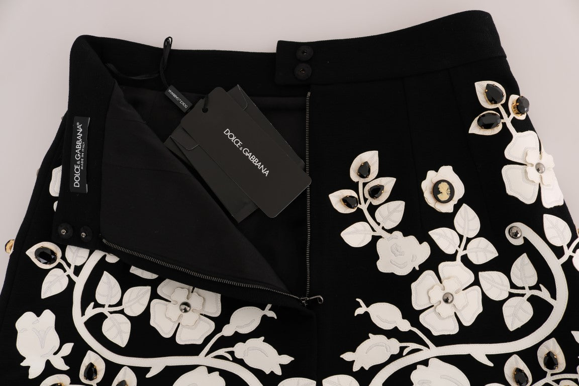 - Black White Floral Baroque Crystal Pencil Skirt
