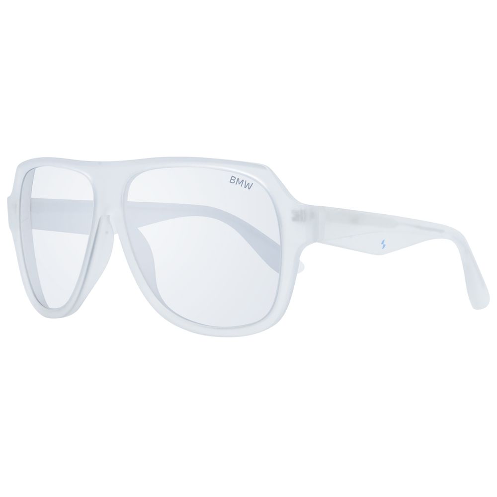 BMW Men's Sunglasses – White Full-Rim Frame with Grey Mirrored Lenses, 59mm