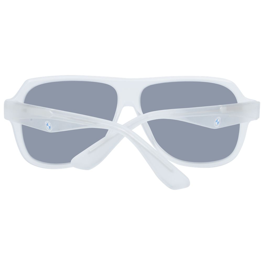 BMW Men's Sunglasses – White Full-Rim Frame with Grey Mirrored Lenses, 59mm