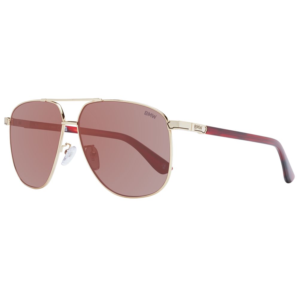BMW Gold Men’s Sunglasses – Aviator Style with Mirrored Red Lenses, 61mm