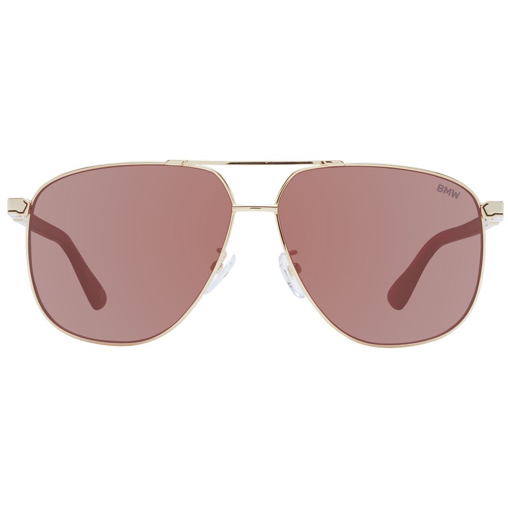 BMW Gold Men’s Sunglasses – Aviator Style with Mirrored Red Lenses, 61mm