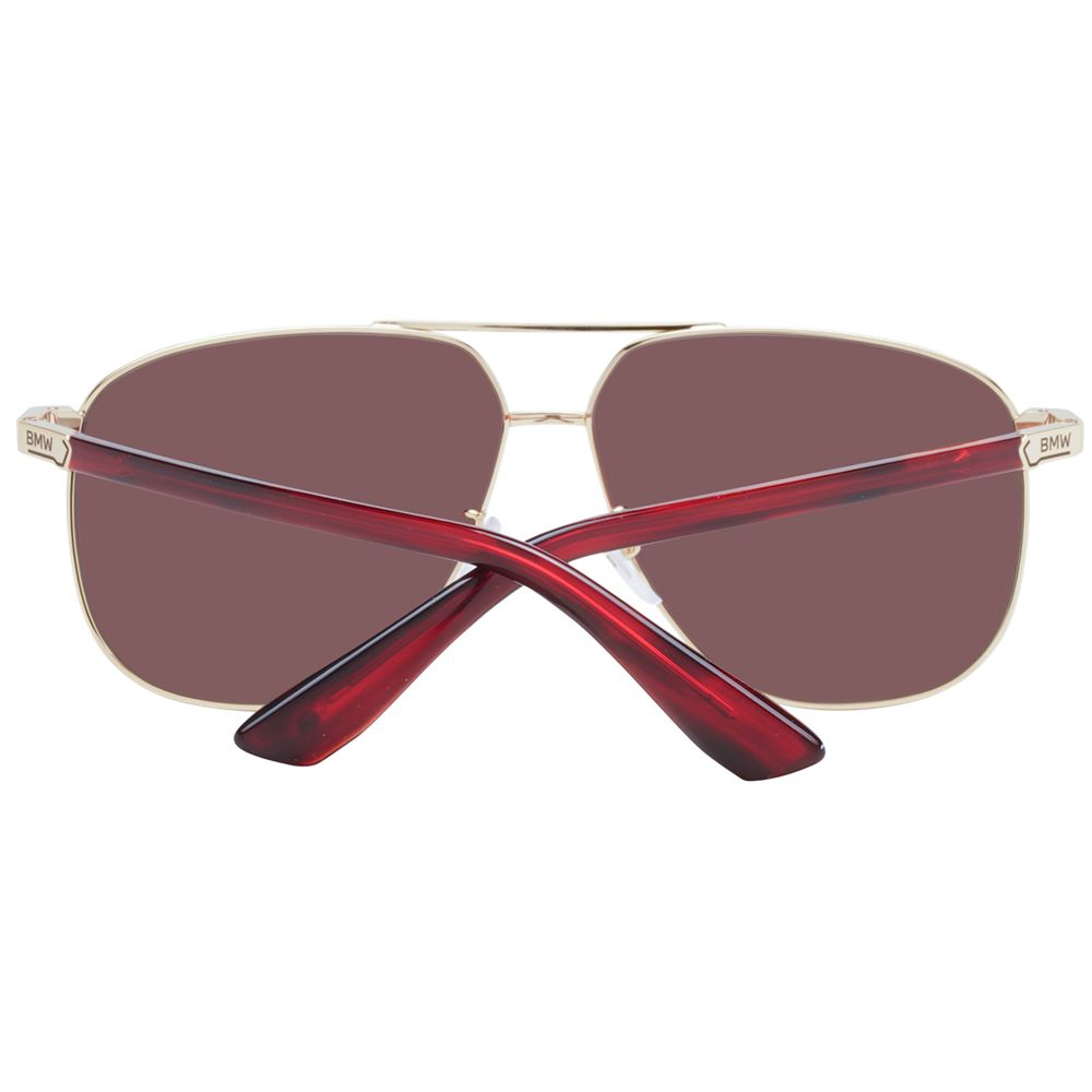 BMW Gold Men’s Sunglasses – Aviator Style with Mirrored Red Lenses, 61mm