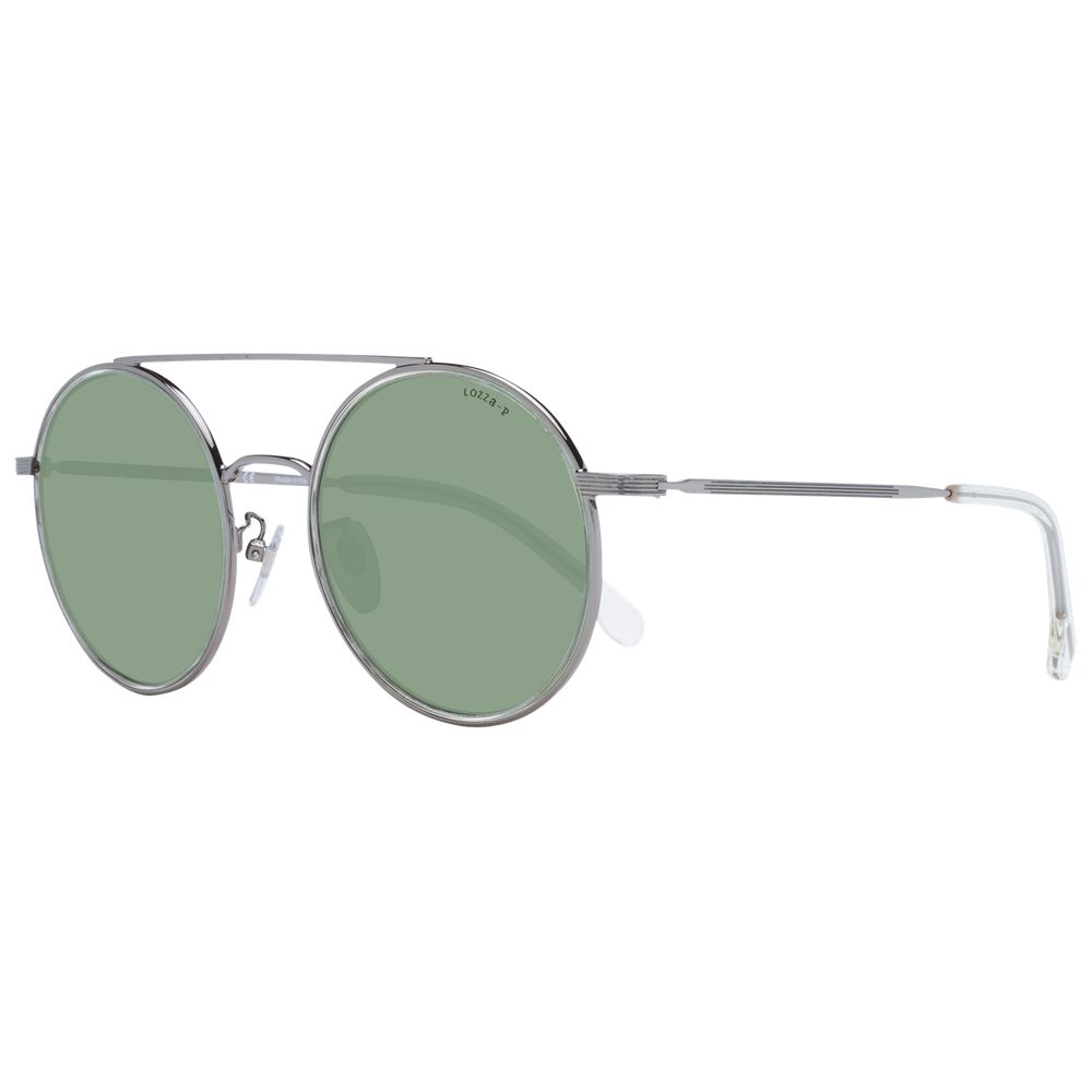 Lozza Gray Unisex Sunglasses – Gunmetal Aviator Frame with Green Polarized Lenses, 53mm