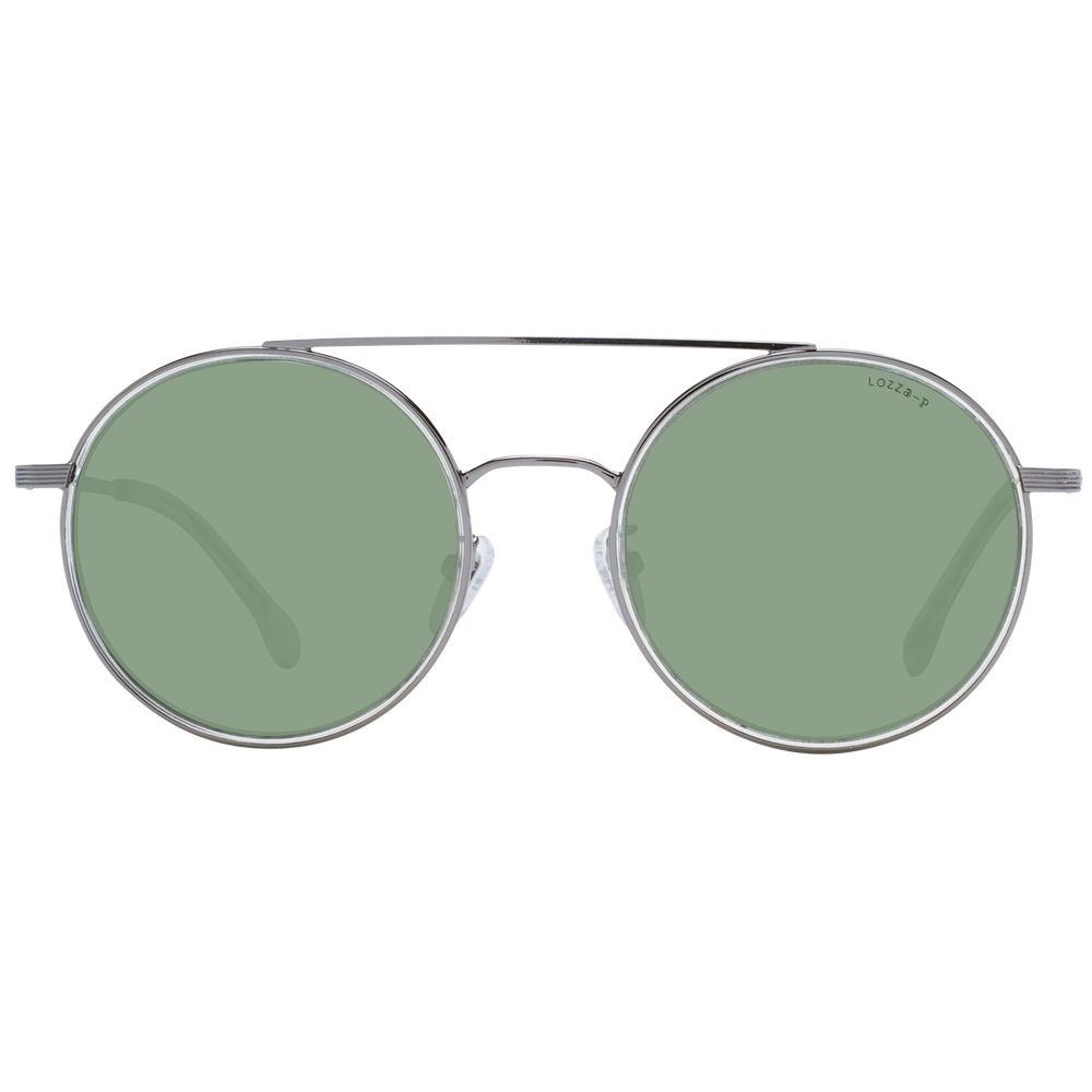 Lozza Gray Unisex Sunglasses – Gunmetal Aviator Frame with Green Polarized Lenses, 53mm