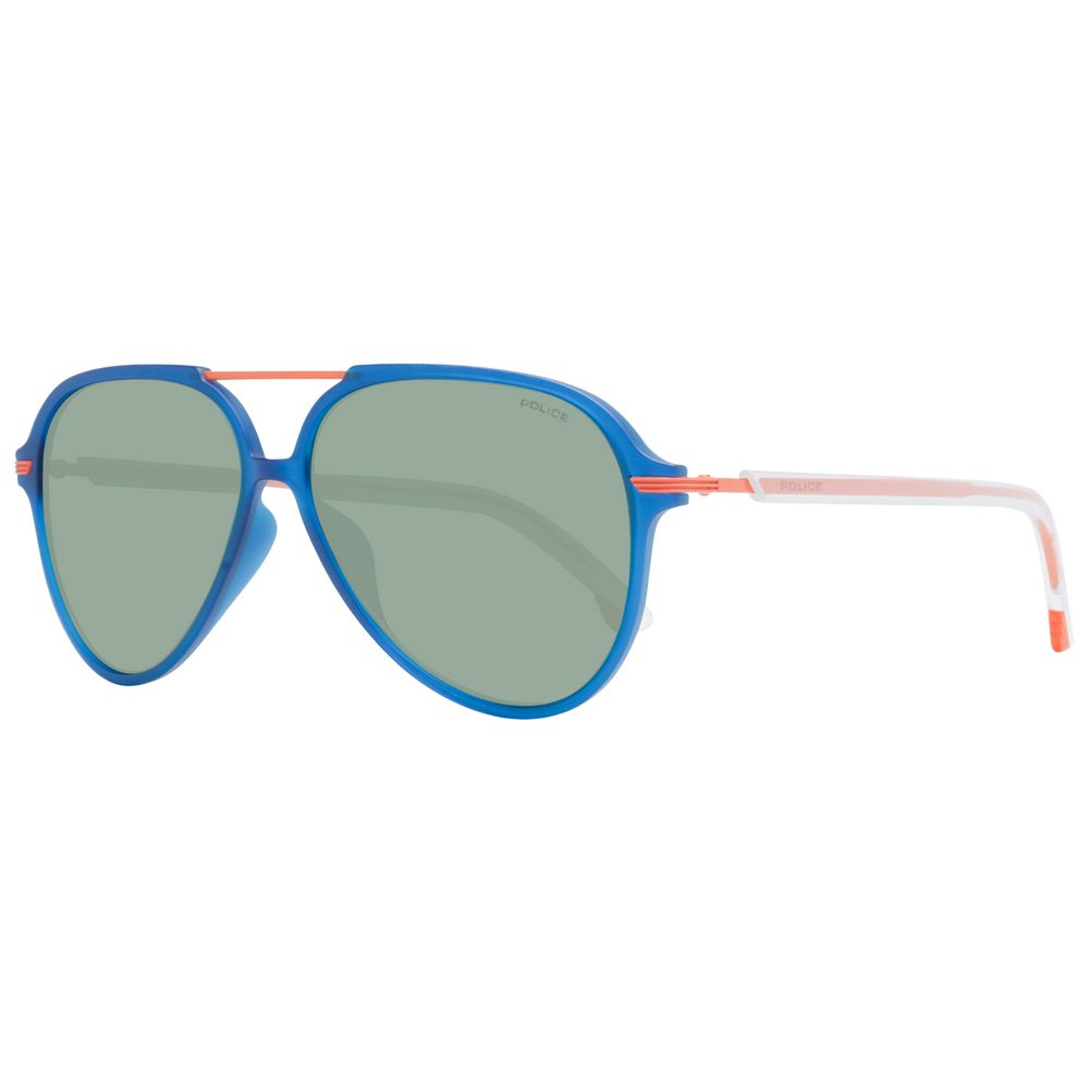Police Blue Men's Sunglasses – Stylish Aviator with Green Polarized Lenses