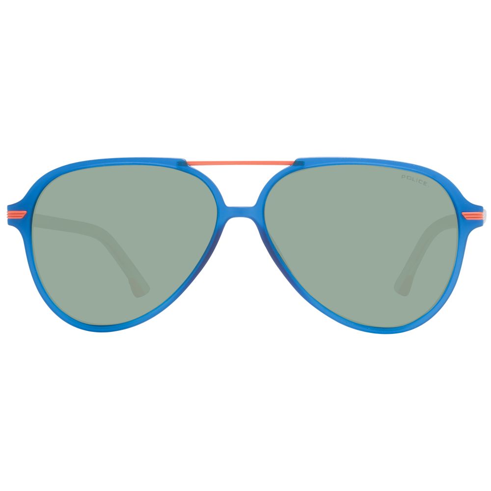 Police Blue Men's Sunglasses – Stylish Aviator with Green Polarized Lenses