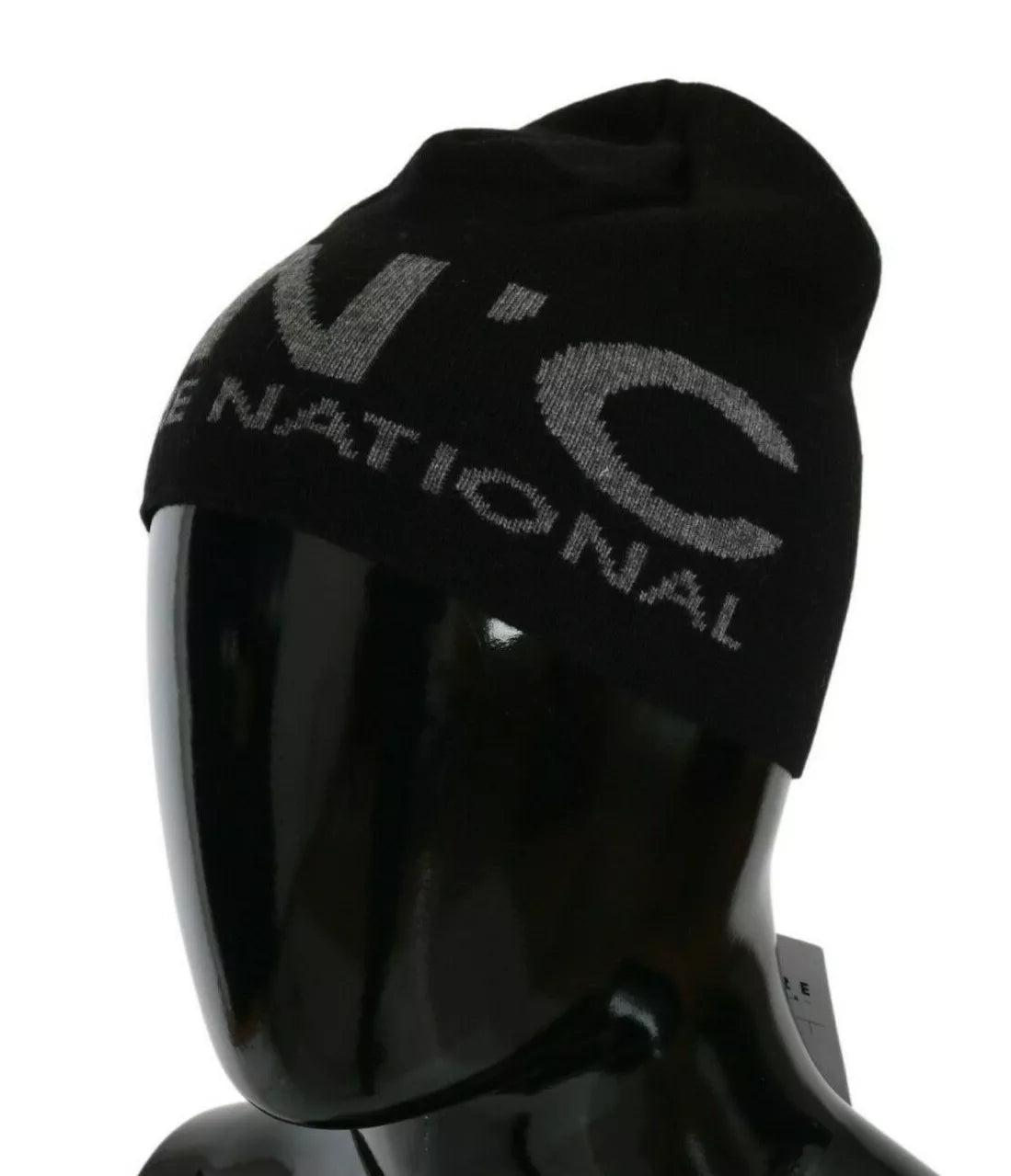 - Black Wool Blend Branded Beanie Hat