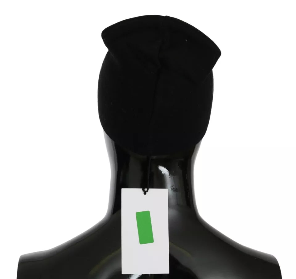 - Black Wool Blend Branded Beanie Hat