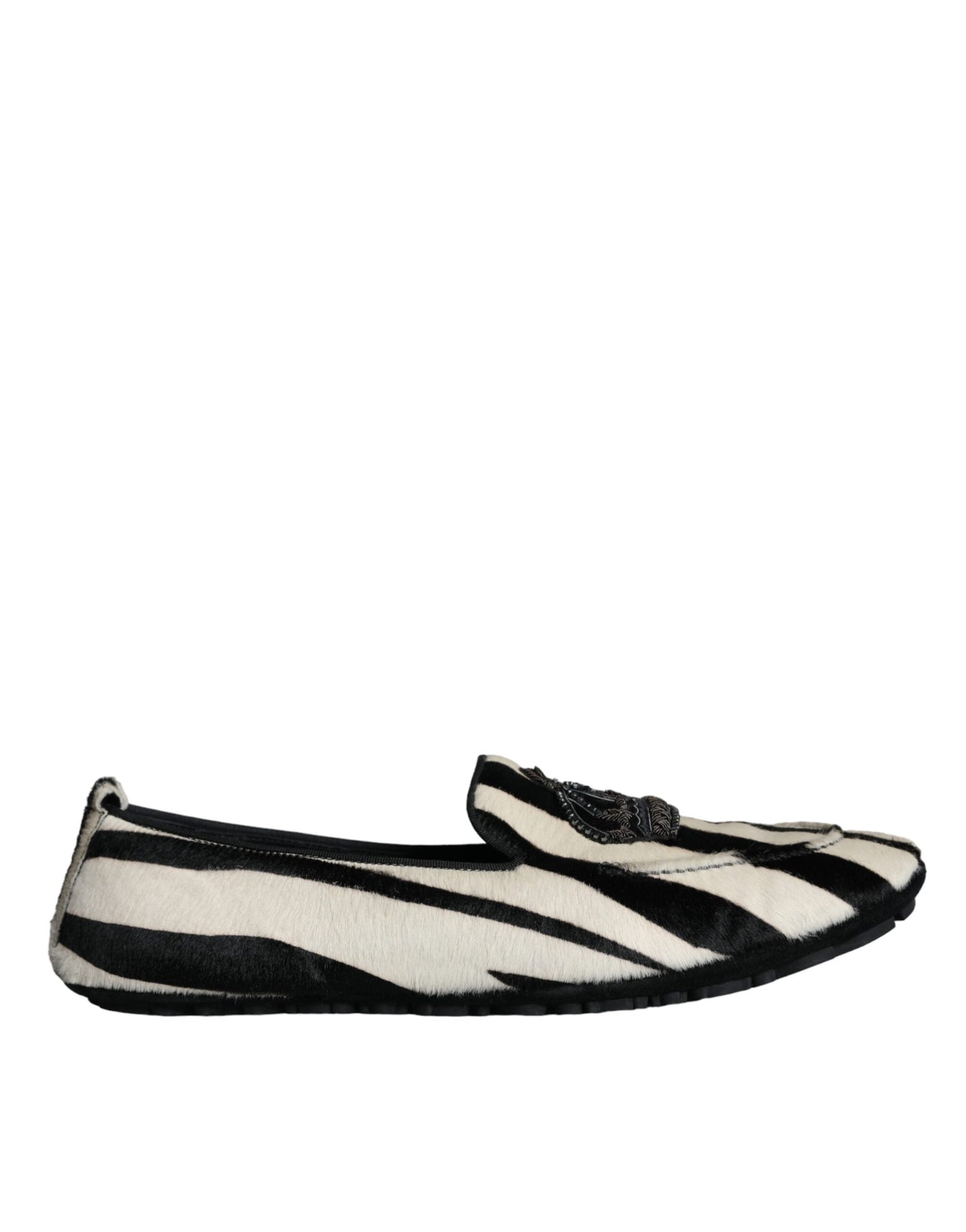 - Black White Calf Fur Slip On Loafers Men Shoes