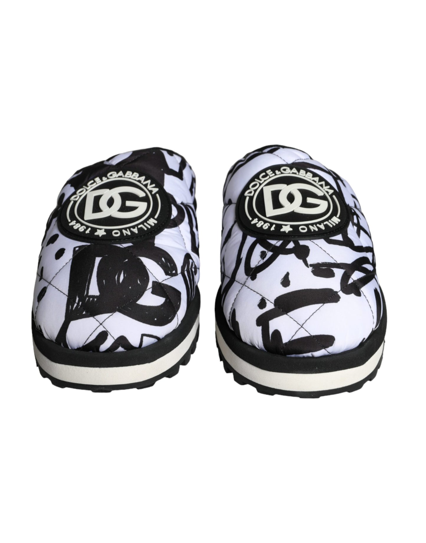 - Black White Quilted Logo Sandals Slides Shoes