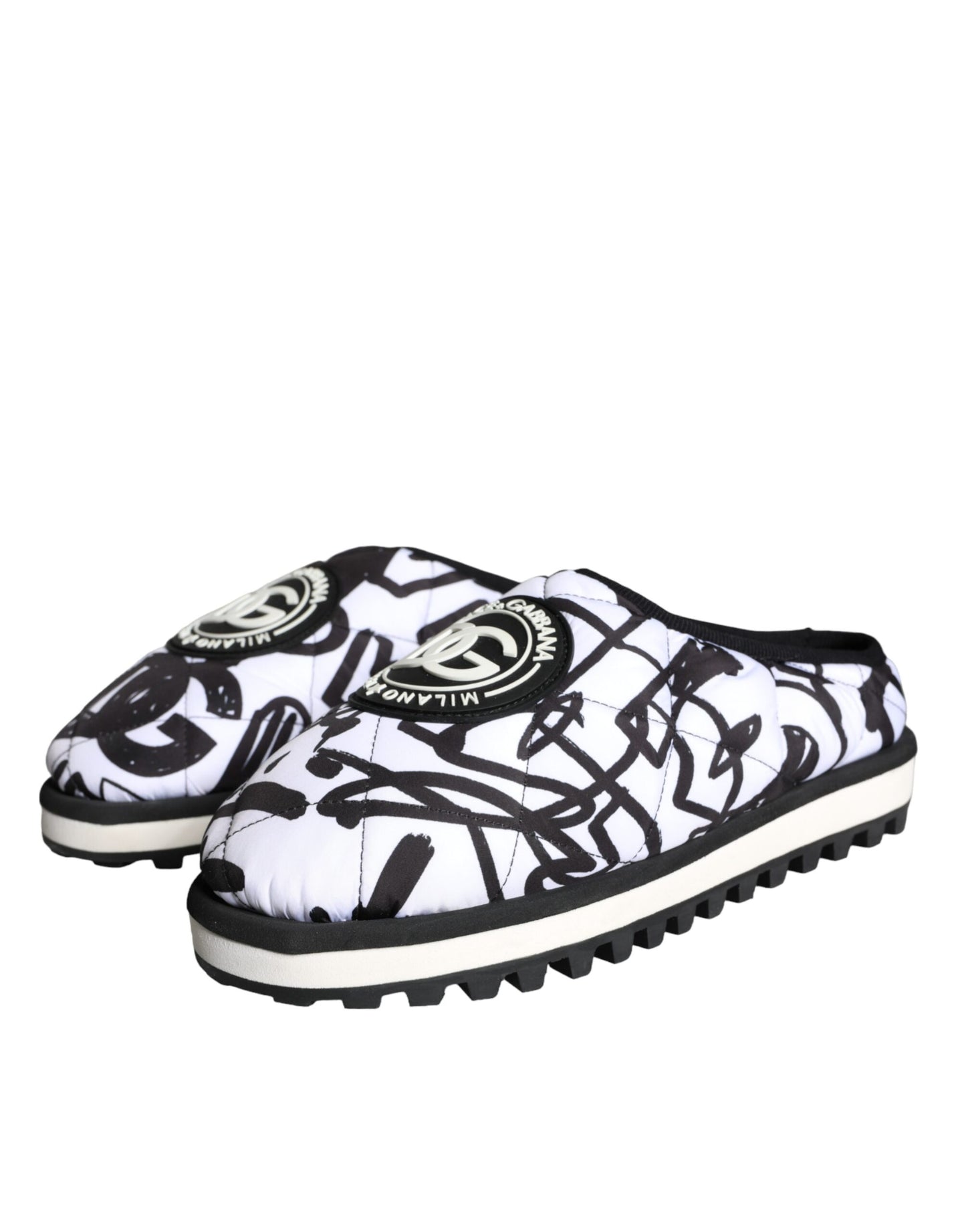 - Black White Quilted Logo Sandals Slides Shoes