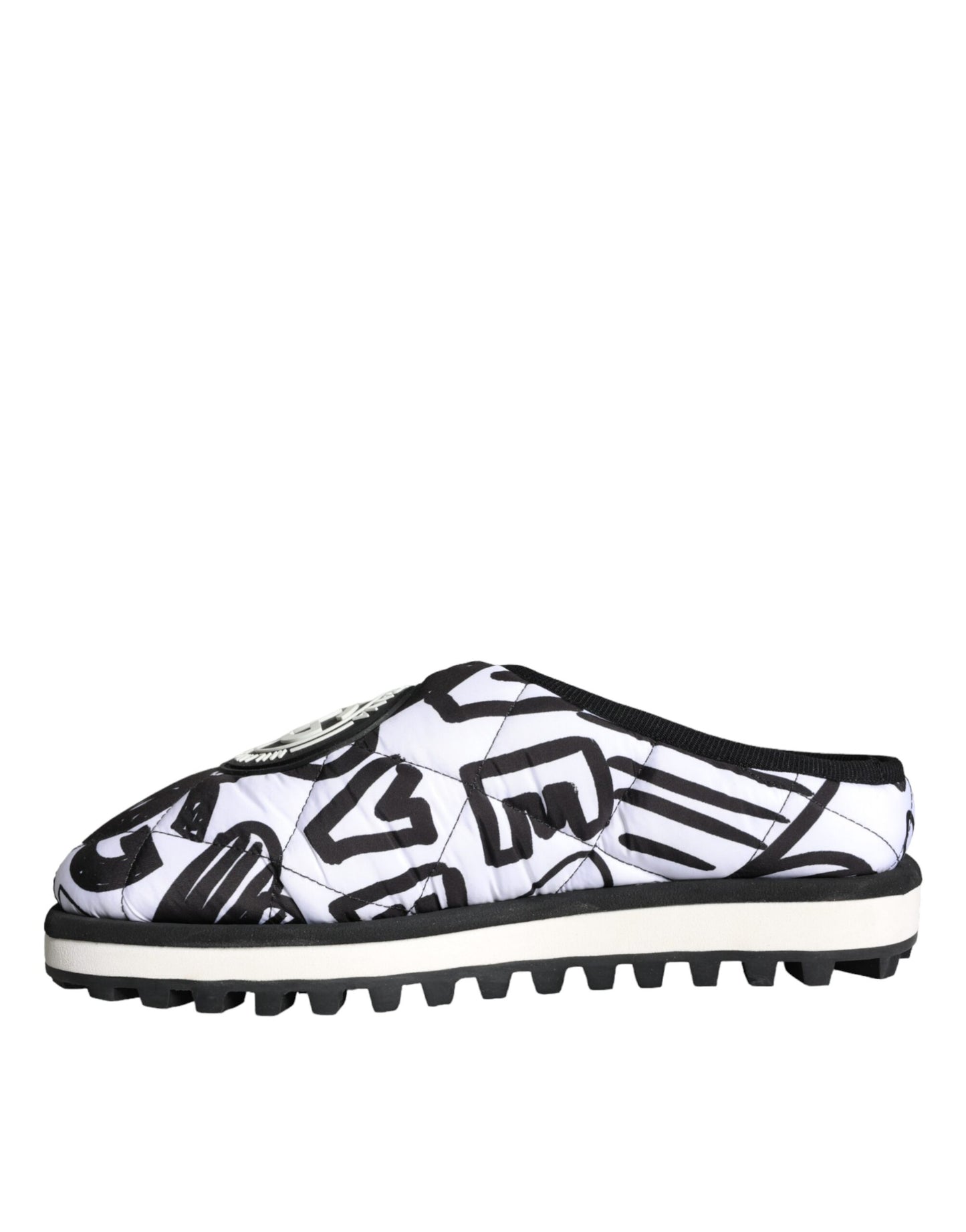 - Black White Quilted Logo Sandals Slides Shoes