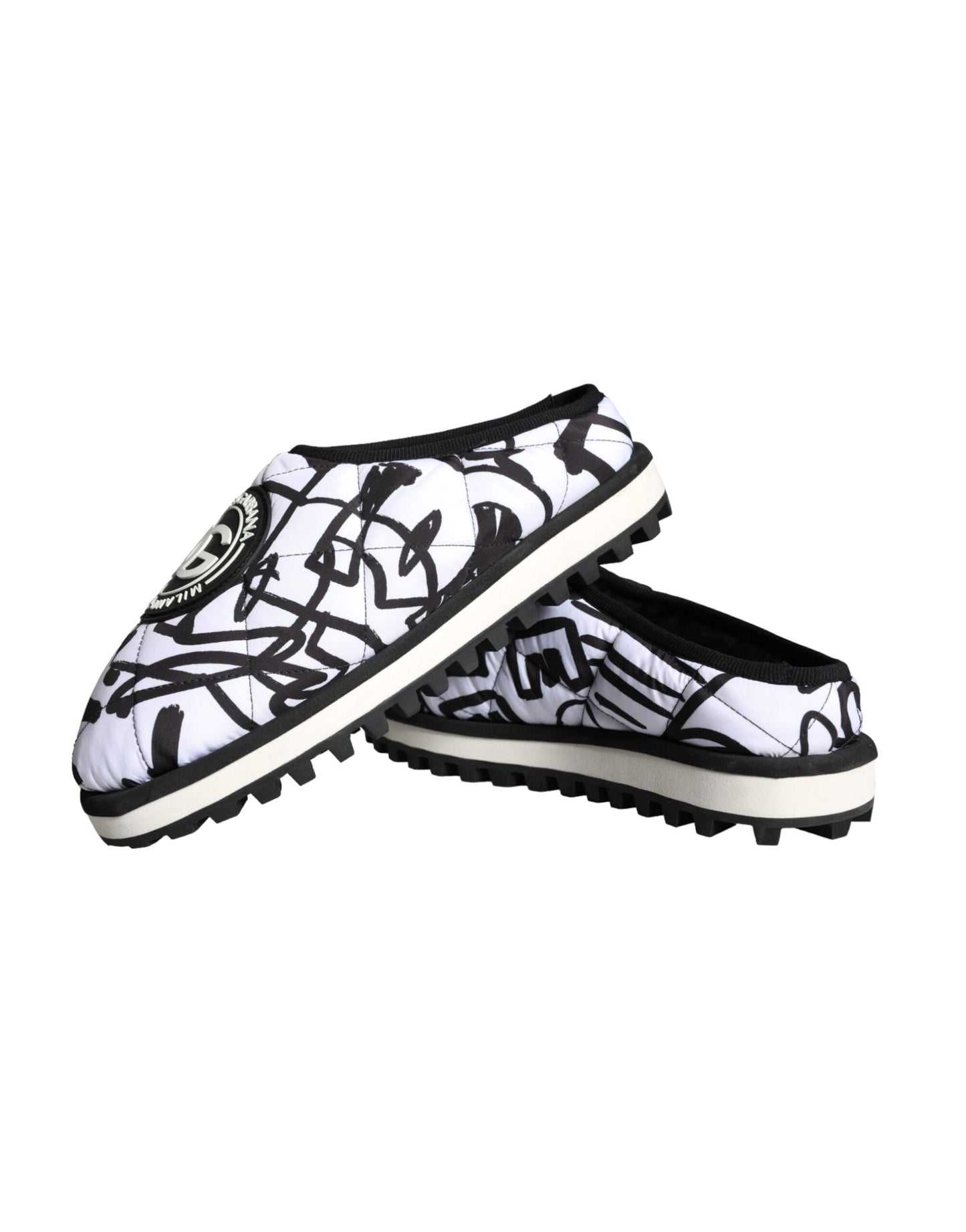 - Black White Quilted Logo Sandals Slides Shoes