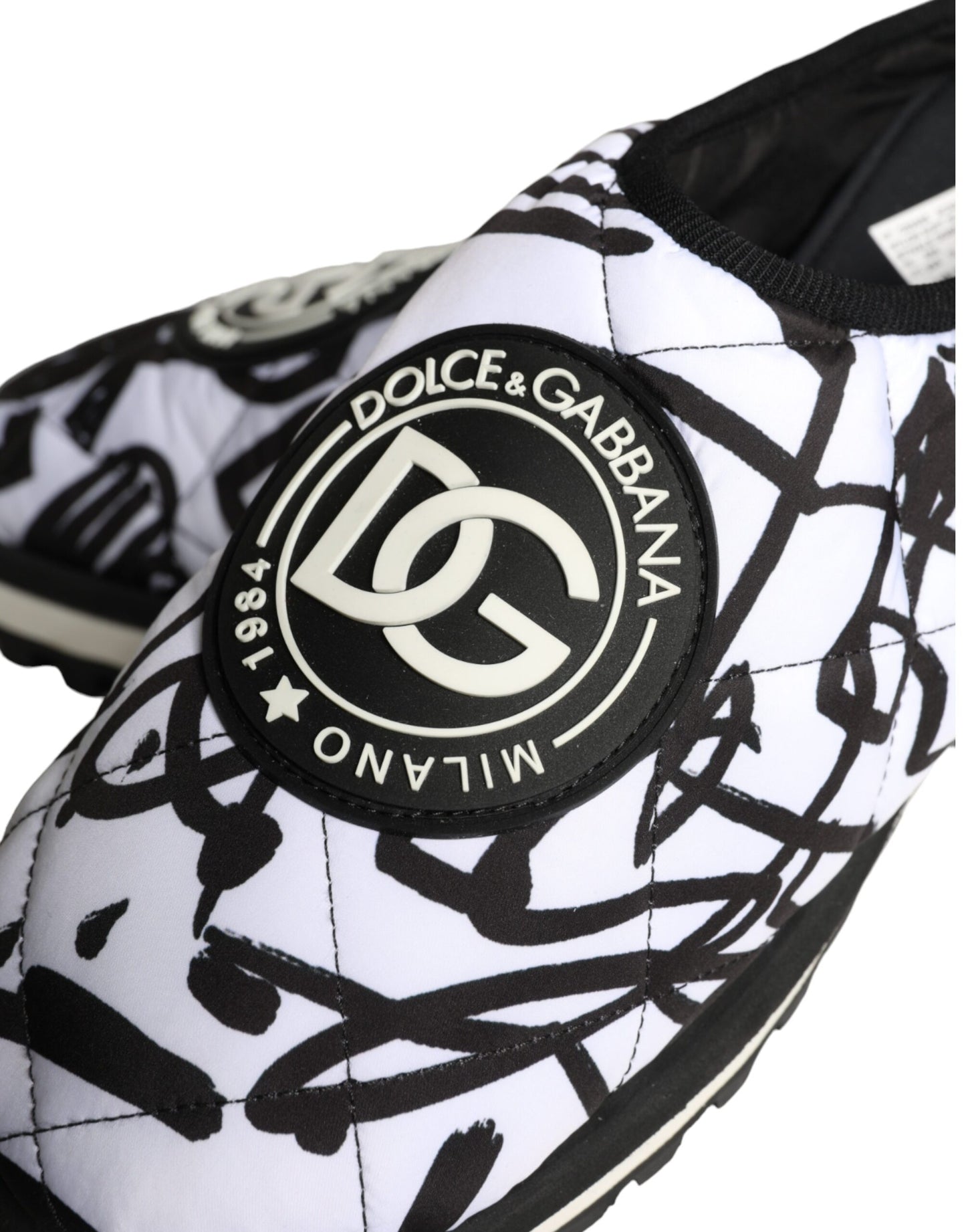 - Black White Quilted Logo Sandals Slides Shoes
