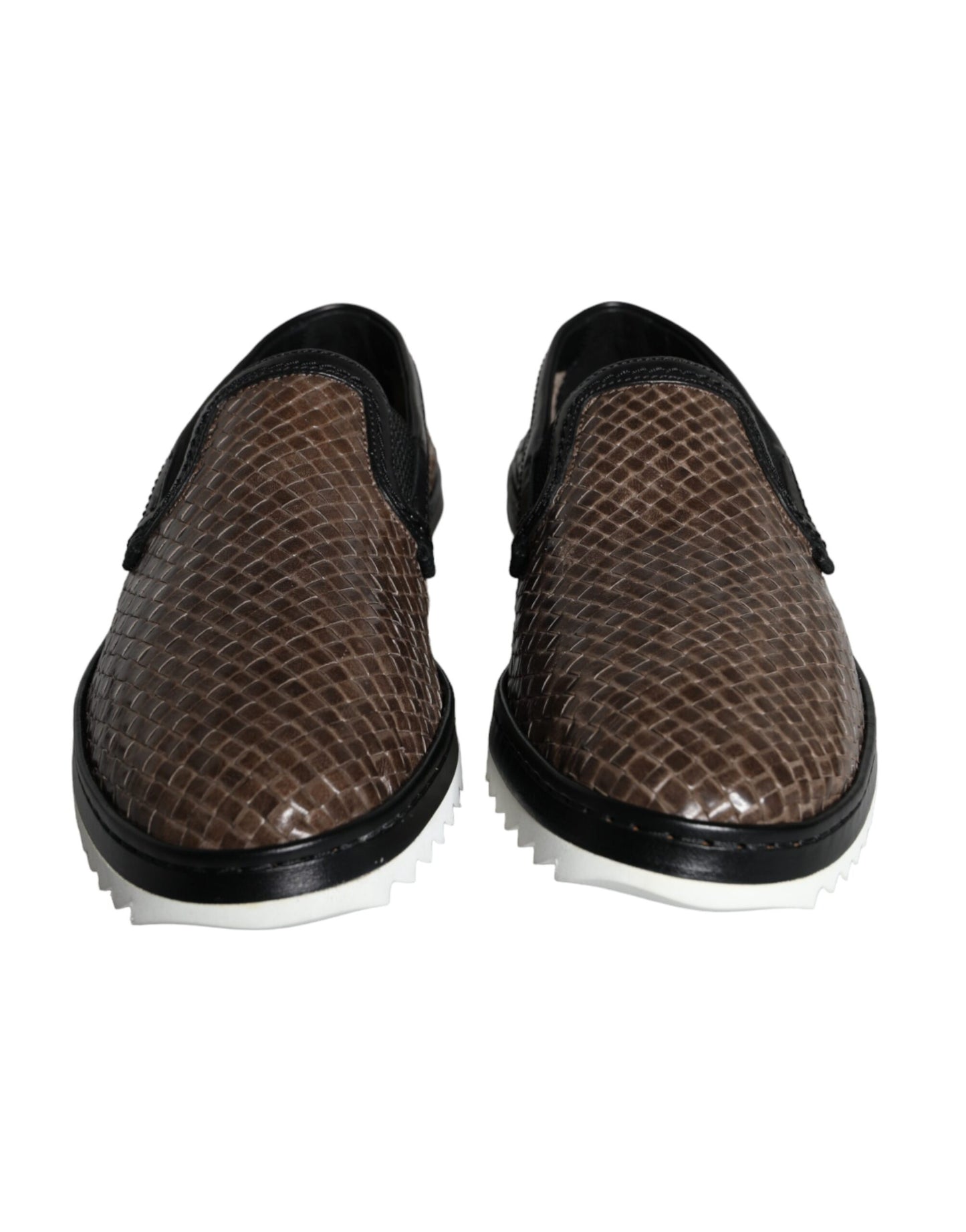 - Brown Black Leather Weaved Men Loafers Shoes