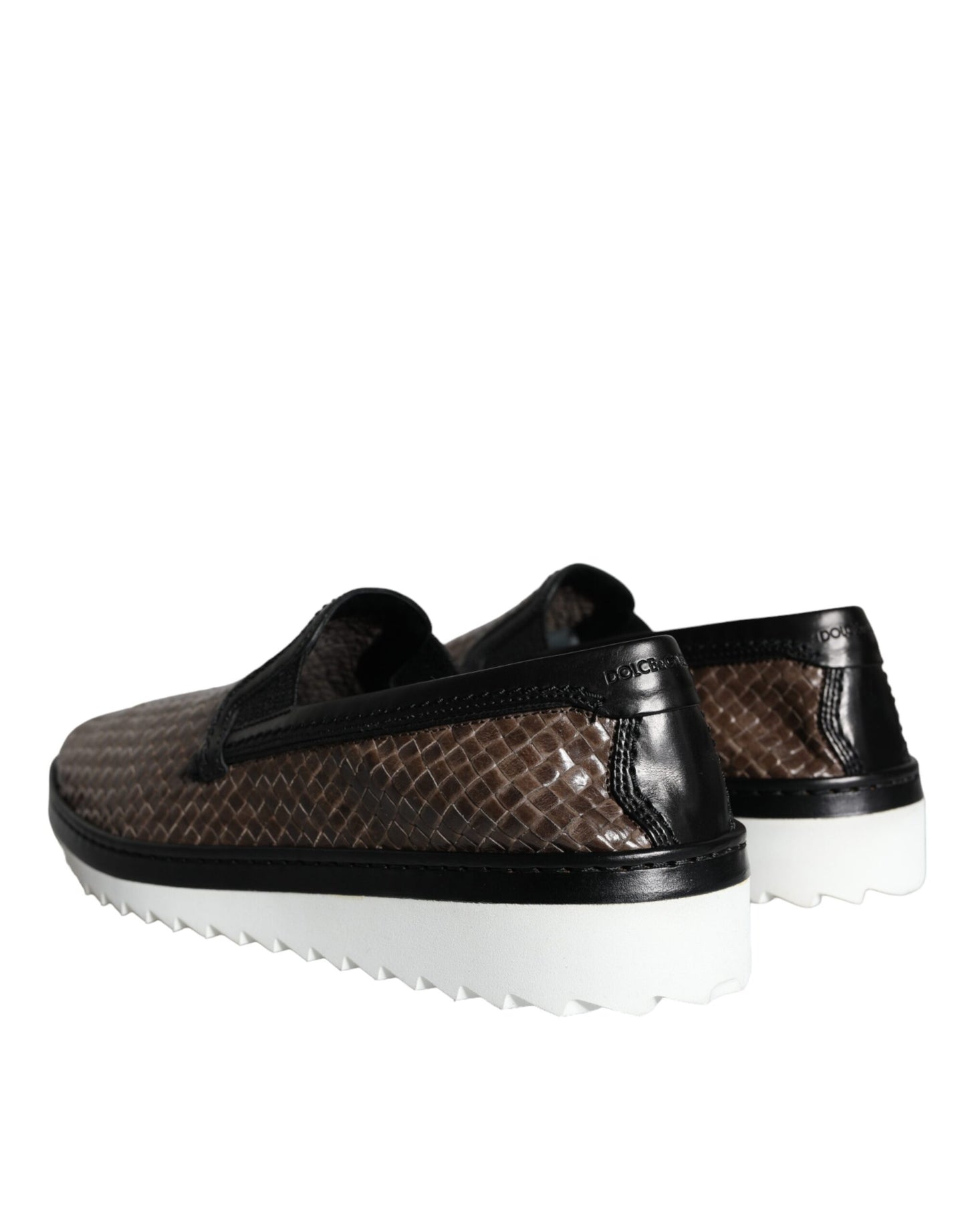 - Brown Black Leather Weaved Men Loafers Shoes