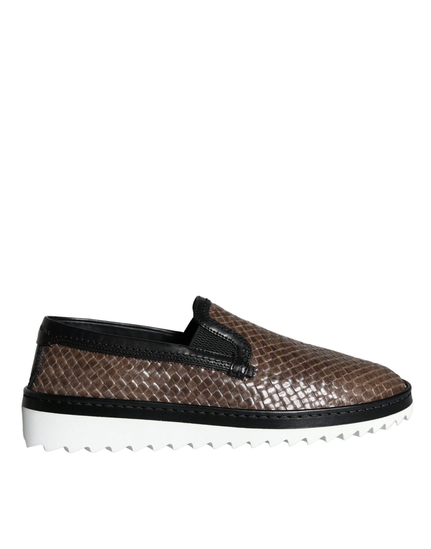 - Brown Black Leather Weaved Men Loafers Shoes