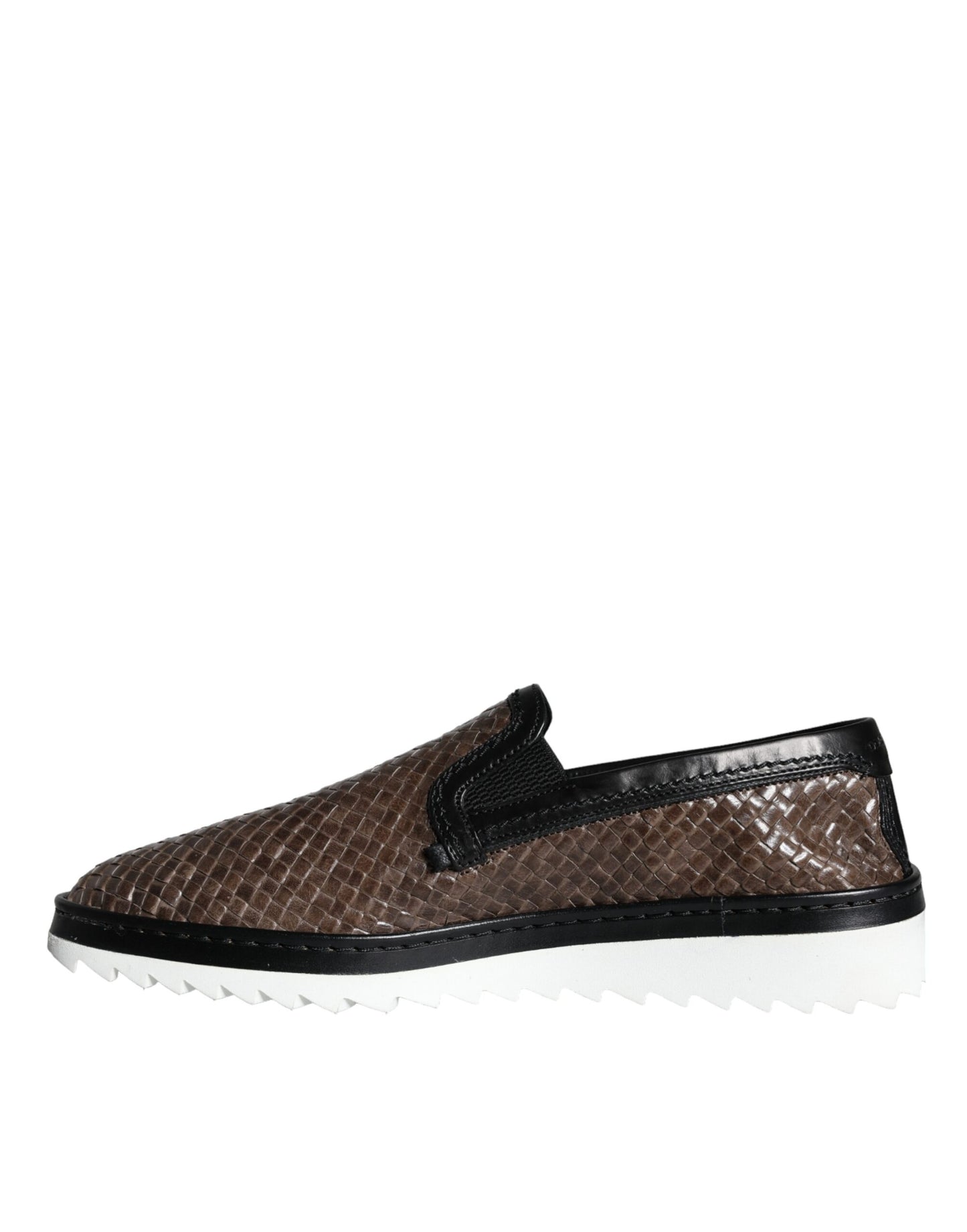 - Brown Black Leather Weaved Men Loafers Shoes