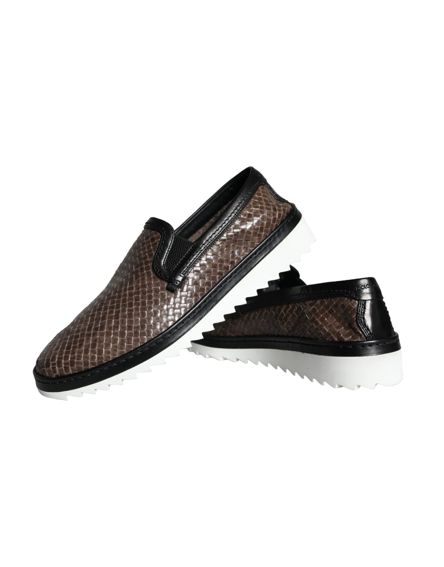 - Brown Black Leather Weaved Men Loafers Shoes