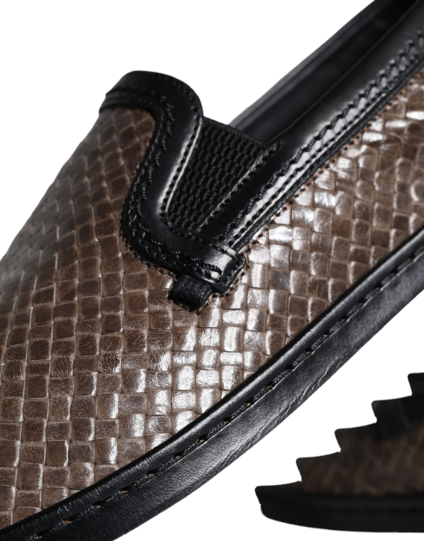 - Brown Black Leather Weaved Men Loafers Shoes