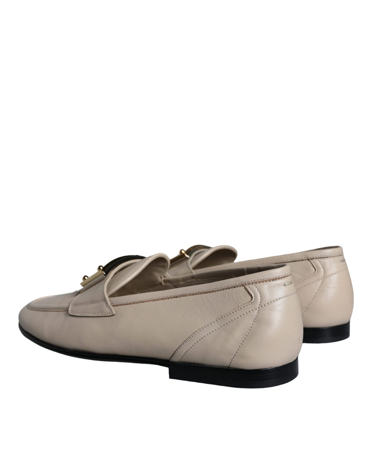 - Beige Leather Logo Plaque Slip On Men Loafers Shoes