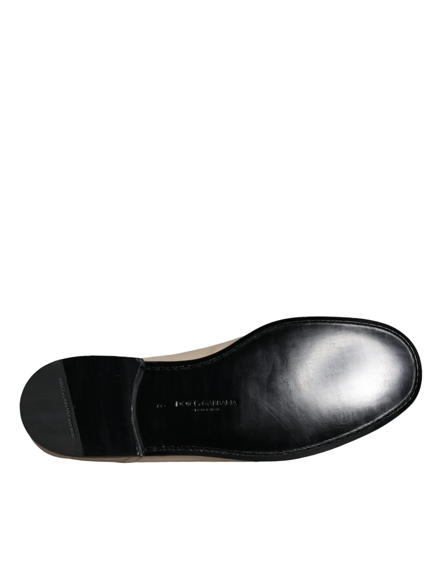 - Beige Leather Logo Plaque Slip On Men Loafers Shoes