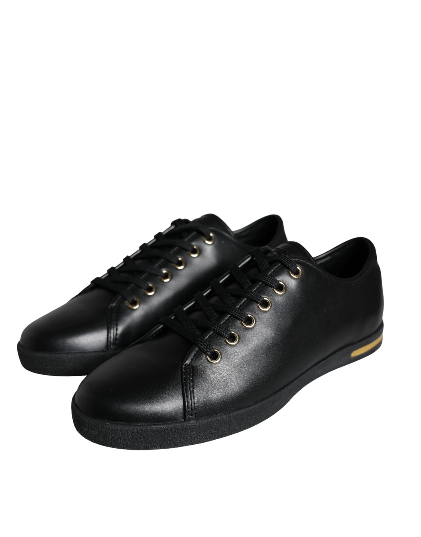 - Black Gold Leather Classic Sneakers Shoes
