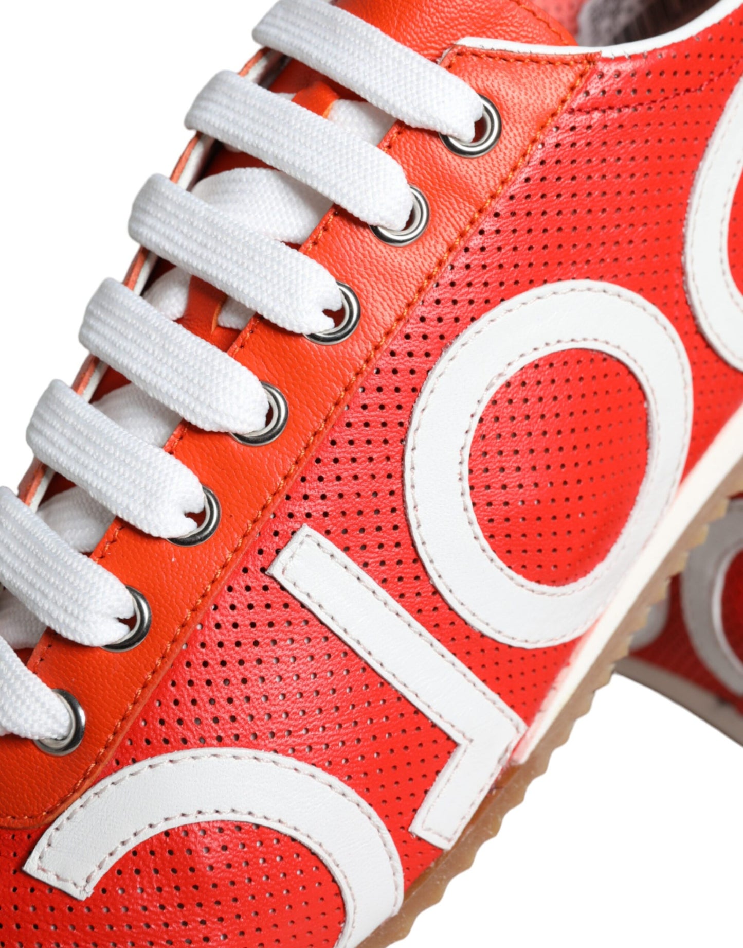 Dolce & Gabbana Red White Leather Logo Casual Sneakers