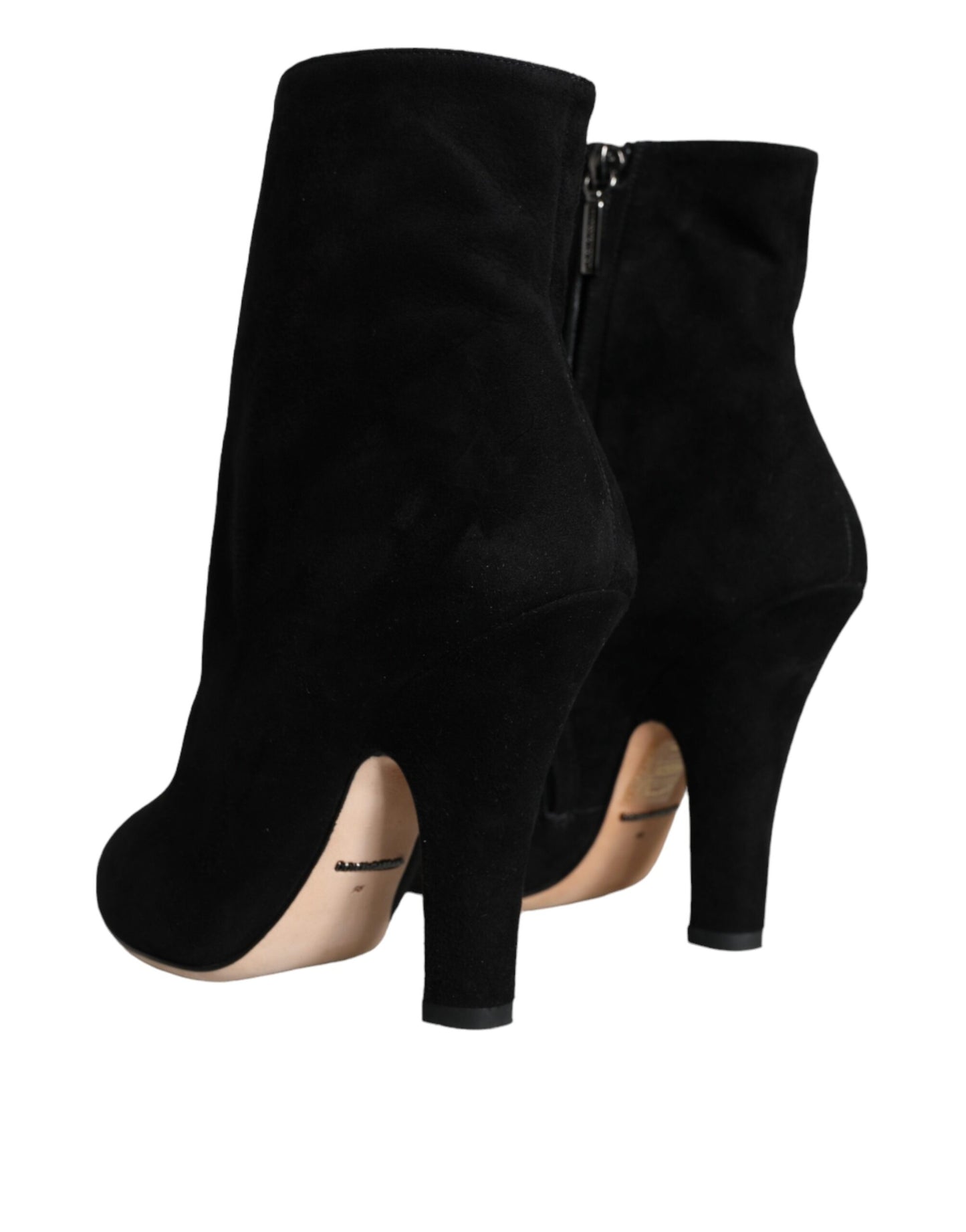 - Black Suede Leather Mid Calf Boots Shoes