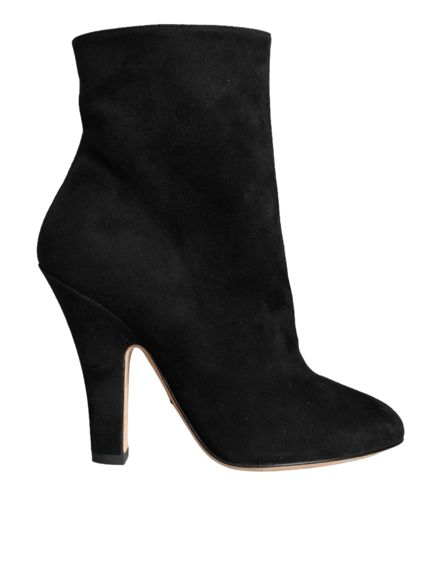 - Black Suede Leather Mid Calf Boots Shoes