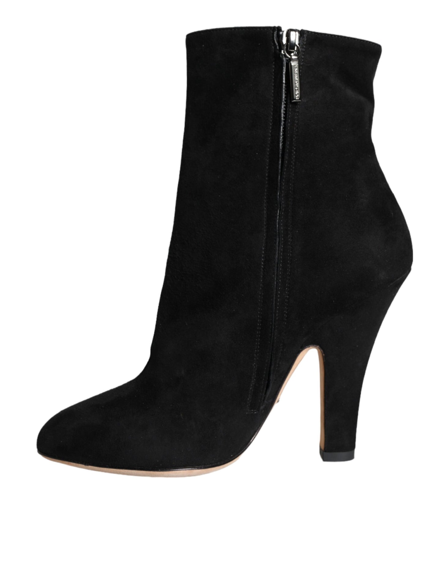 - Black Suede Leather Mid Calf Boots Shoes