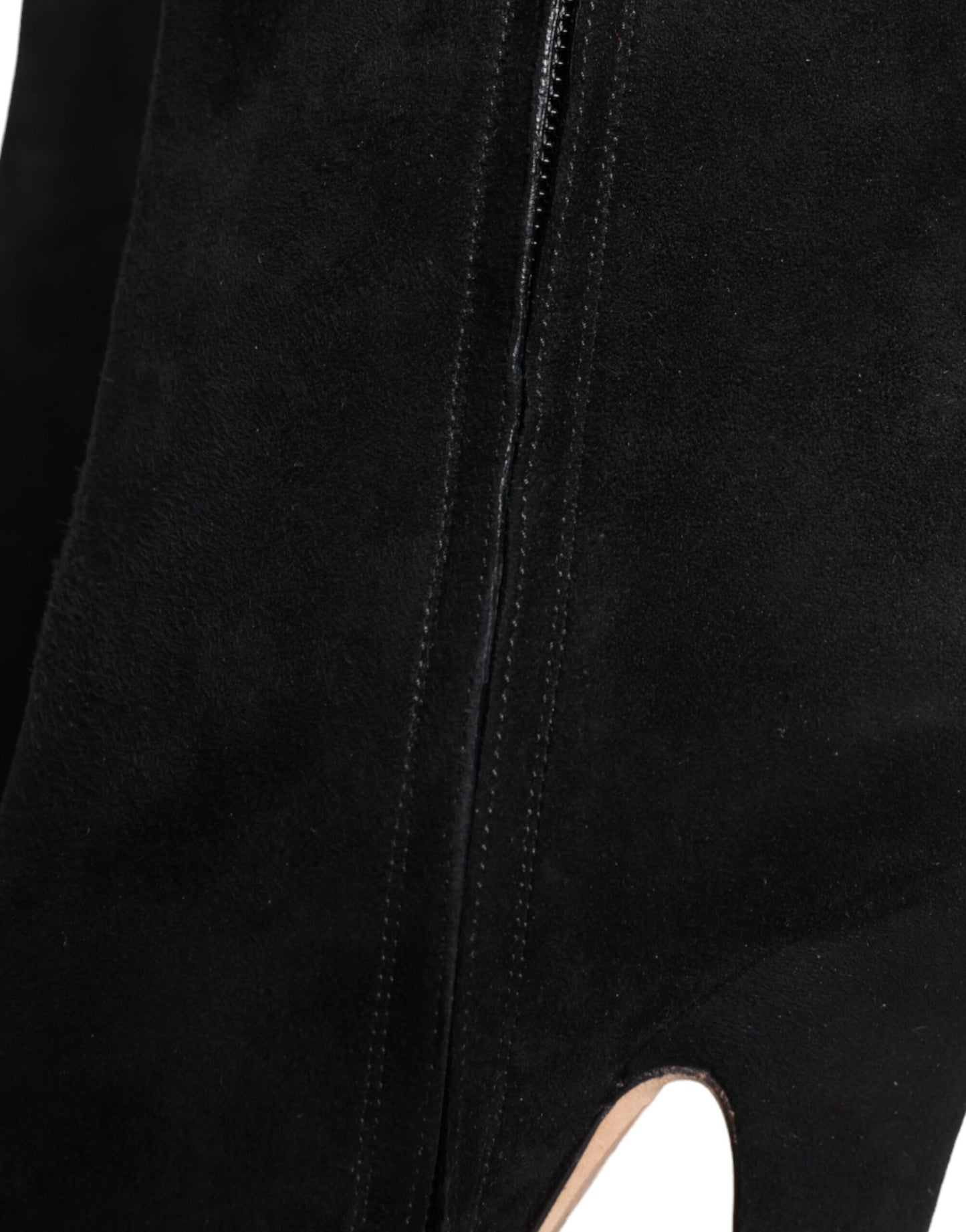 - Black Suede Leather Mid Calf Boots Shoes
